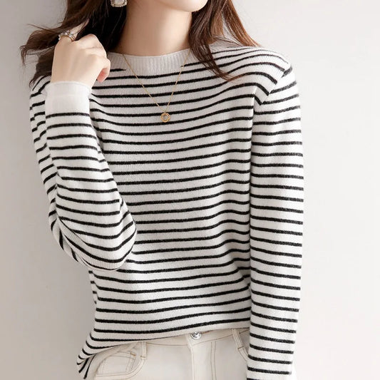 Kayleigh O-Neck Striped Sweater - Retro Elegance