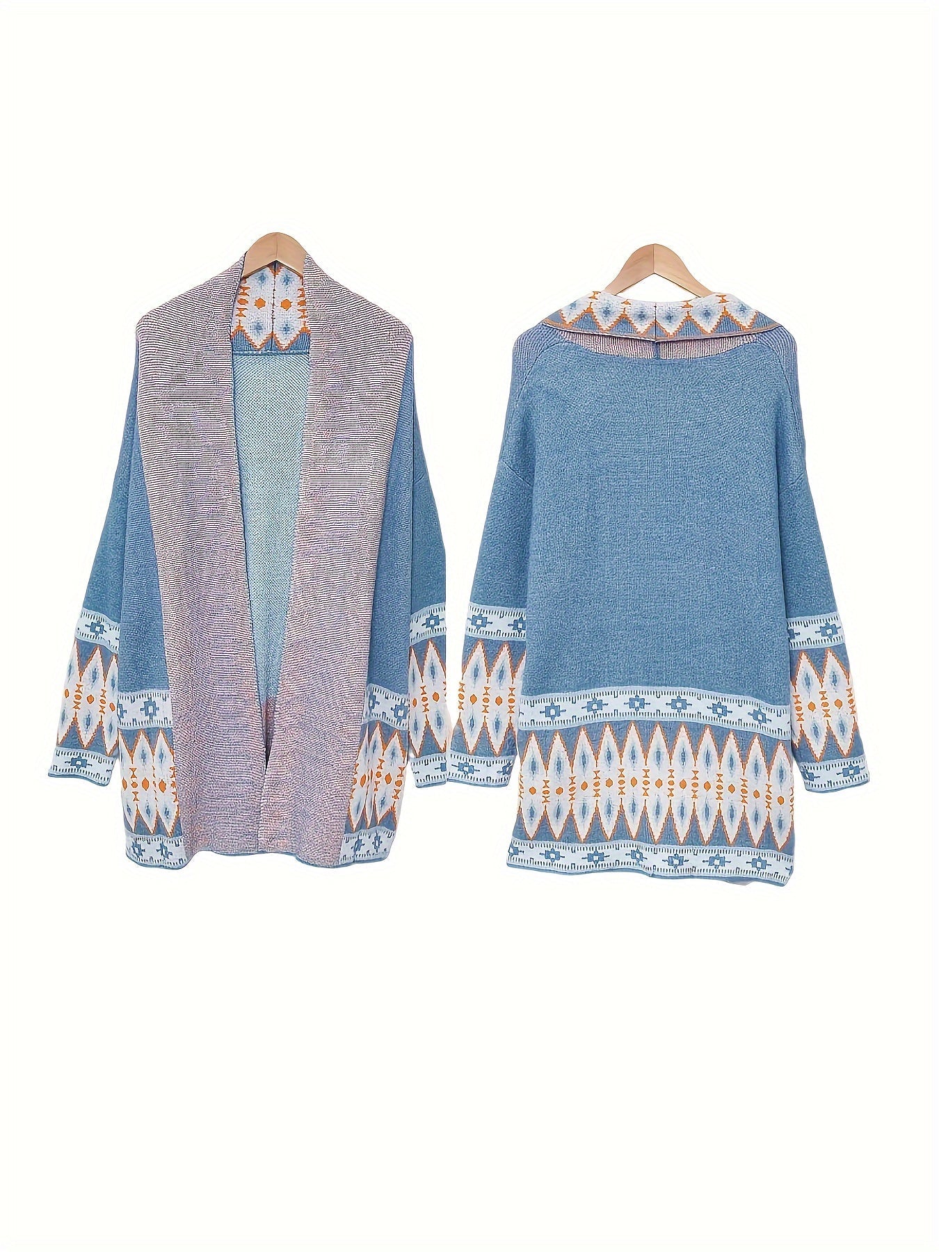 Geometric Print OpenFront Knit Cardigan